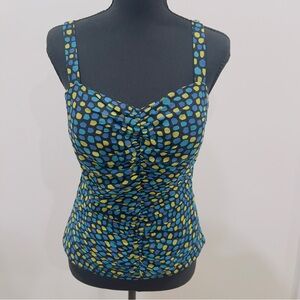 Andre Oliver Silk Blue Black and Yellow Patterned Sleek Camisole Size 6